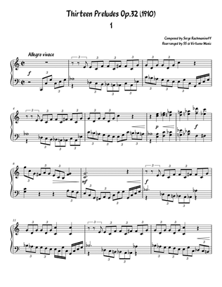 Serge Rachmaninoff 13 Prelude Op. 32 No. 1 (easy/intermediate piano)