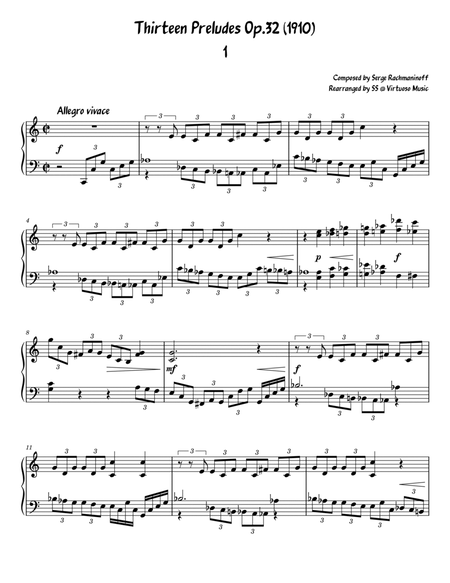 Serge Rachmaninoff 13 Prelude Op. 32 No. 1 (easy/intermediate piano) image number null