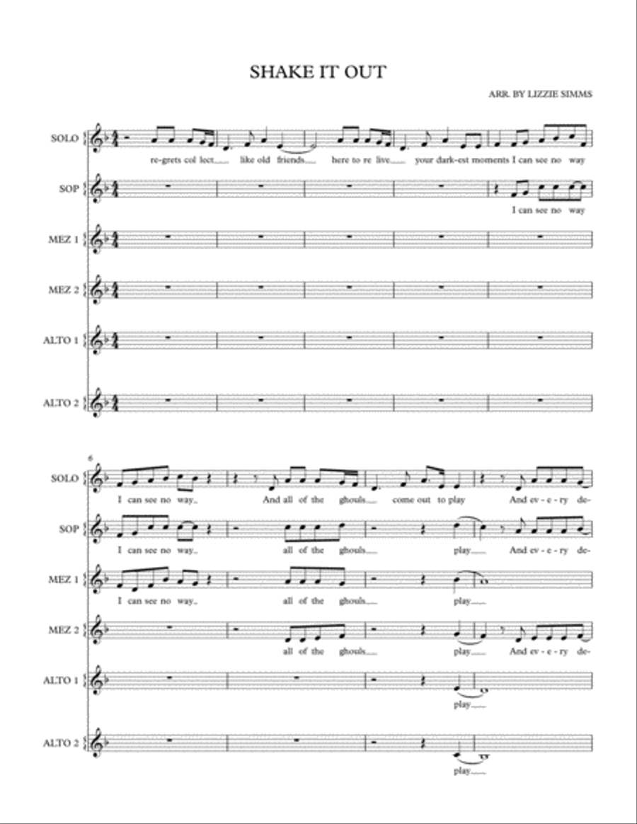 Shake It Out A Cappella scores gallery preview page 1