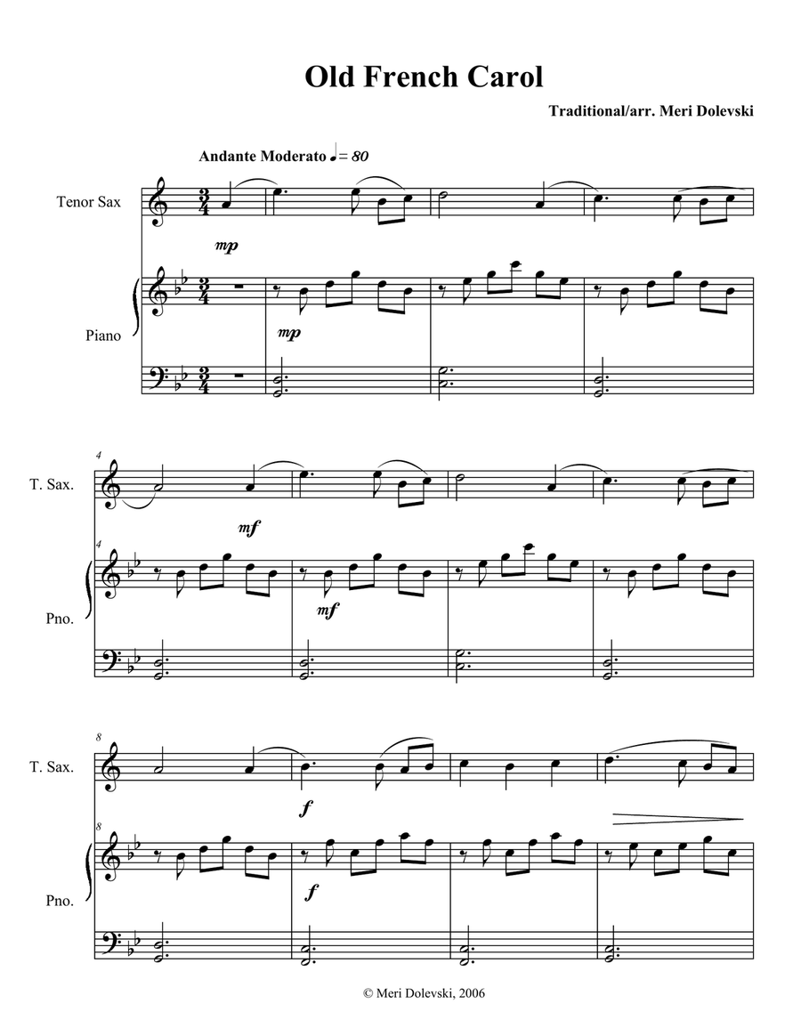 Old French Carol: B flat Saxes Tenor Saxophone scores gallery preview page 2