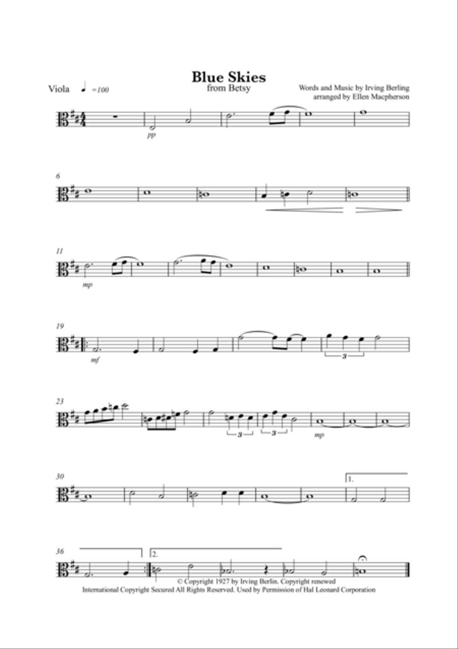 Blue Skies String Quartet scores gallery preview page 2