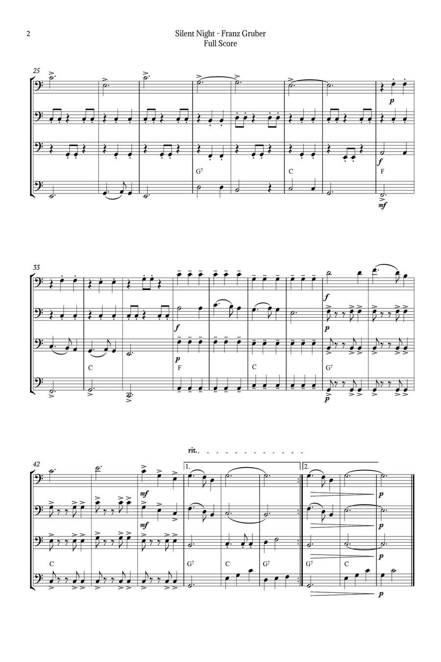 Silent Night for Cello Quartet String Quartet scores gallery preview page 2
