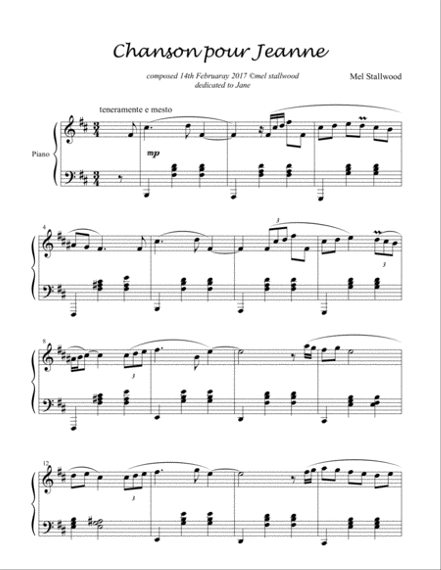 Chanson pour Jeanne Chanson pour Jeanne Piano Solo scores gallery preview page 1