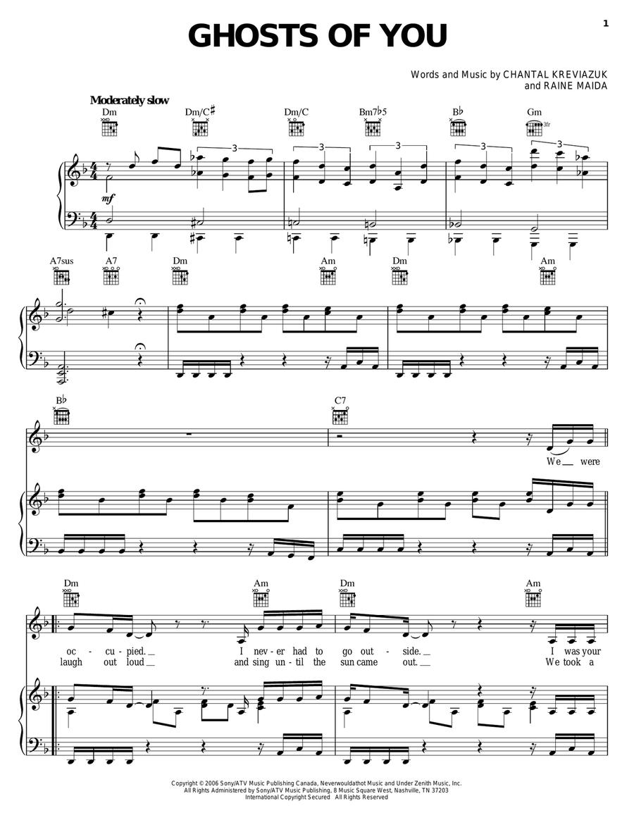 Ghosts Of You Piano, Vocal, Guitar scores gallery preview page 1