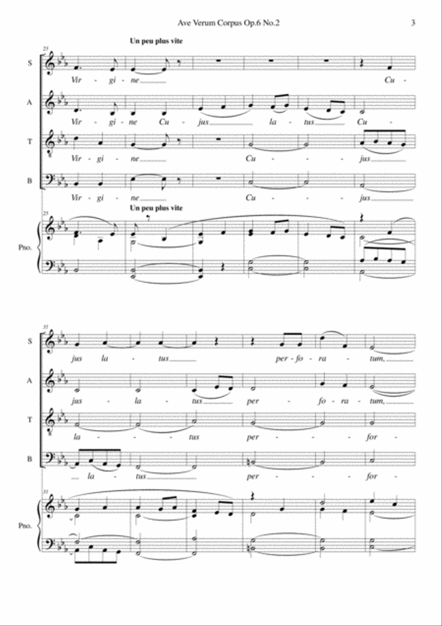 Chausson Ave Verum Corpus arranged for SATB choir and piano (or organ) 4-Part scores gallery preview page 3