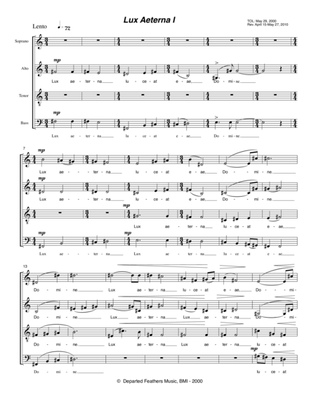 Lux Aeterna I (2000-2010) for SATB a cappella chorus