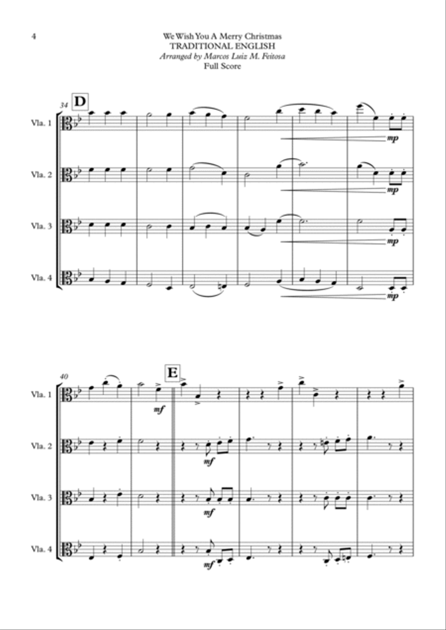 We Wish You A Merry Christmas - Viola Quartet String Quartet scores gallery preview page 6