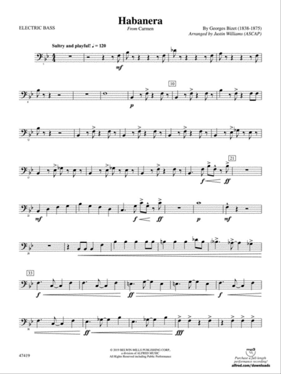 Habanera: Electric Bass Habanera: Electric Bass Concert Band scores gallery preview page 1