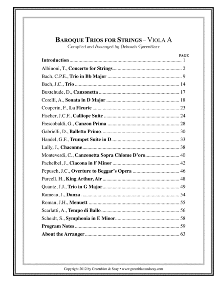 Baroque Trios for Strings - Viola Trio (3 books)