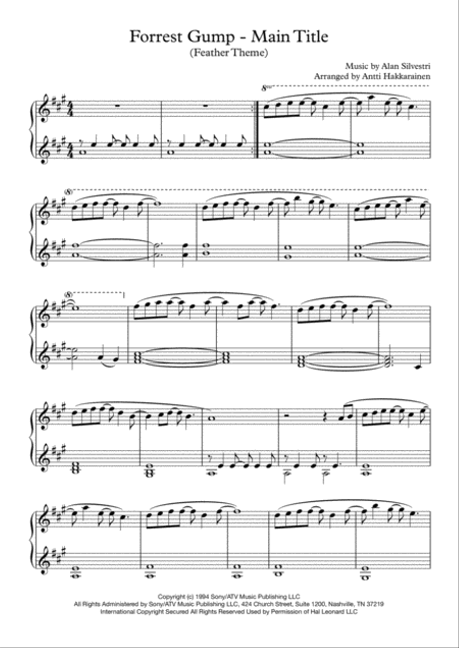 Forrest Gump - Main Title (Feather Theme) from the Paramount Motion Picture FORREST GUMP Easy Piano scores gallery preview page 2