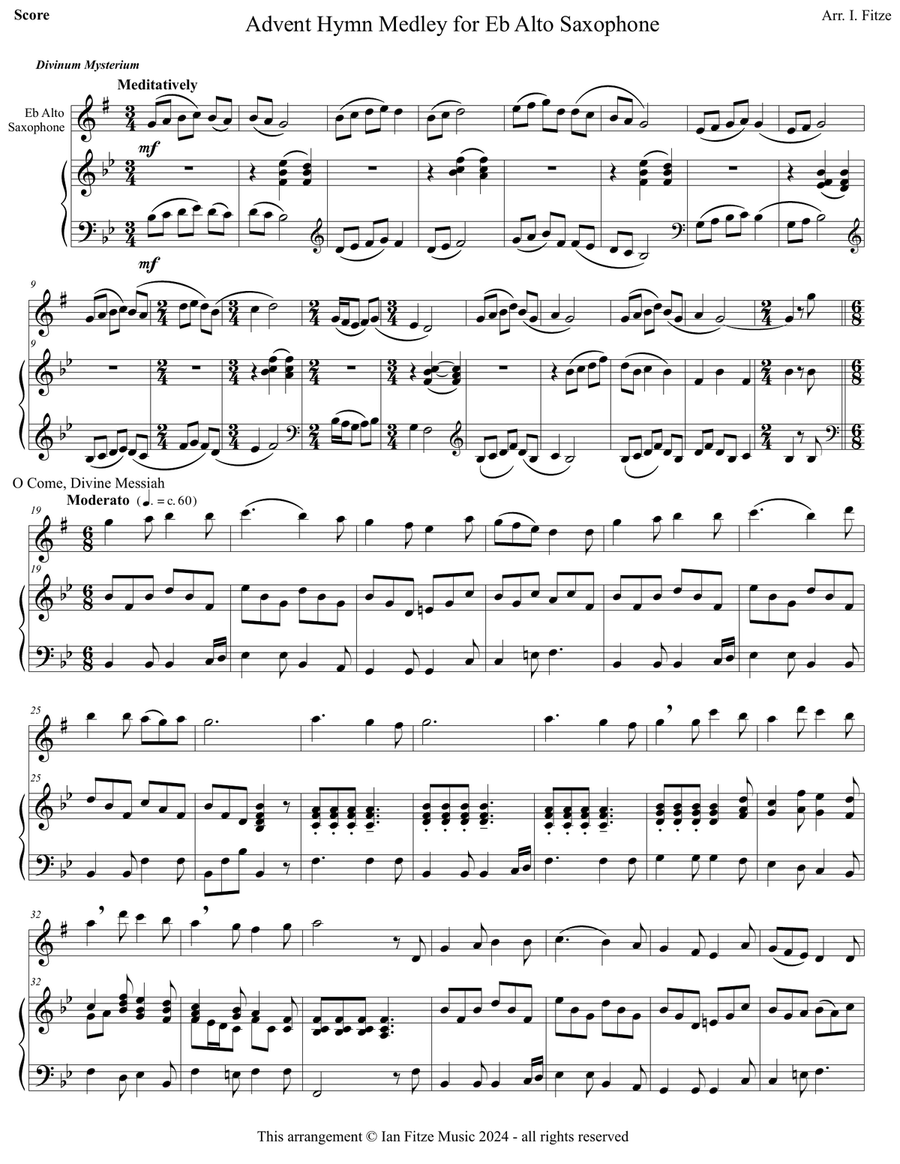 Advent Hymn Medley for Alto Saxophone and Piano Alto Saxophone scores gallery preview page 1