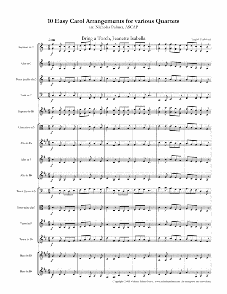10 Easy Christmas Carol Arrangements for Various Quartets - Volume 3