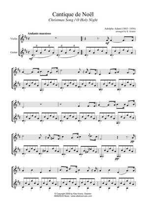 O Holy Night / Cantique de Noel (D major) for violin and guitar