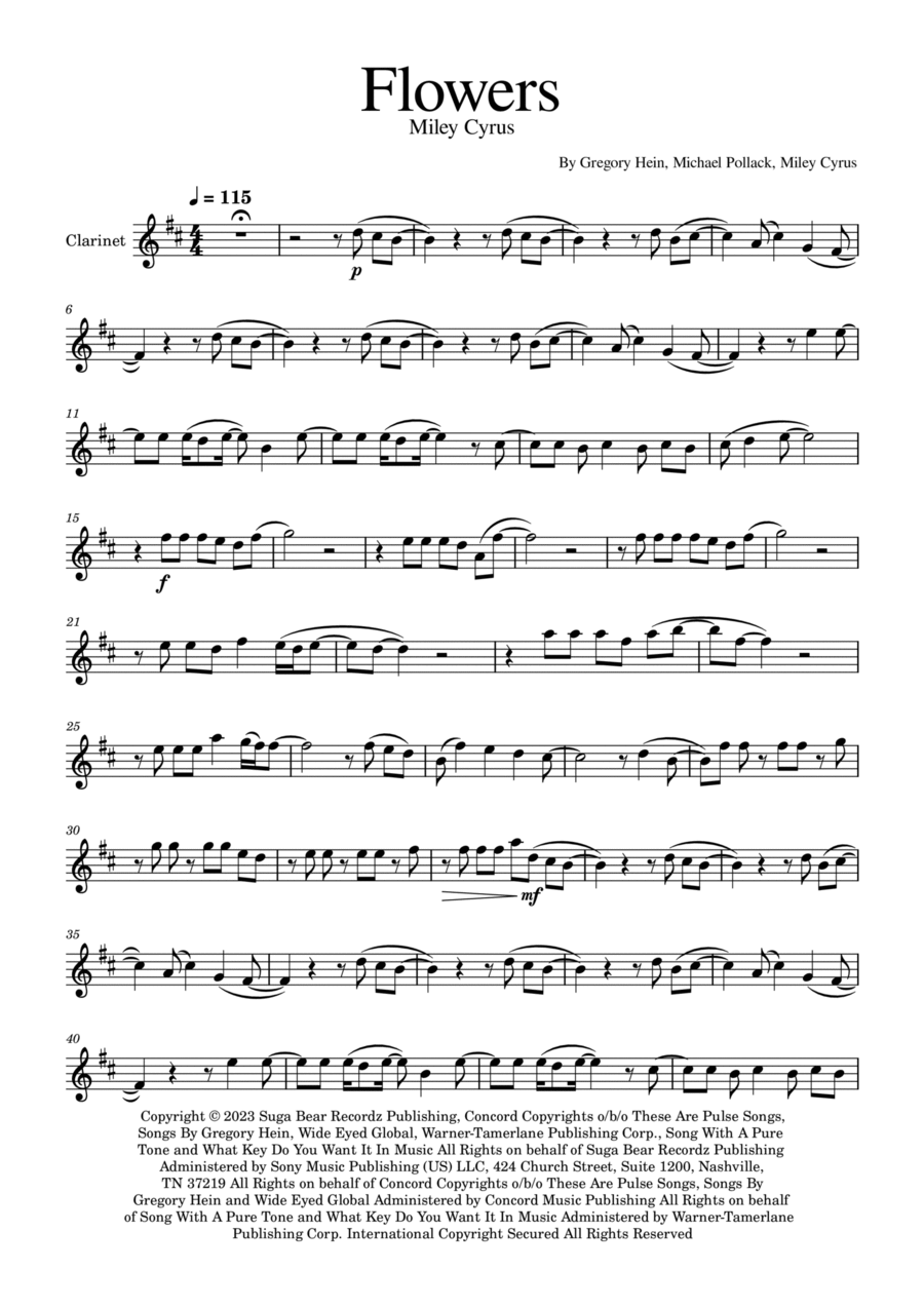 Flowers B-Flat Clarinet scores gallery preview page 1