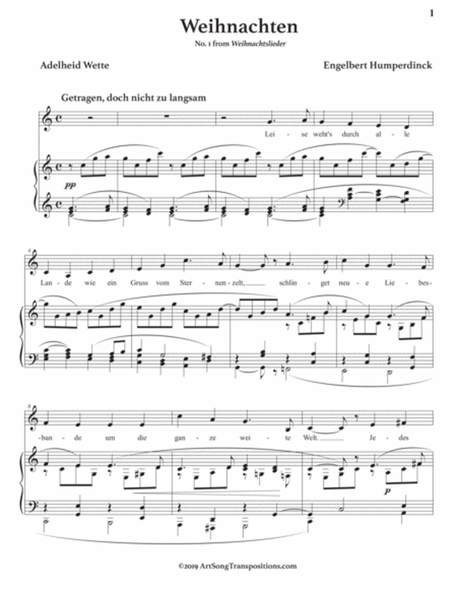 HUMPERDINCK: Weihnachten (transposed to C major)