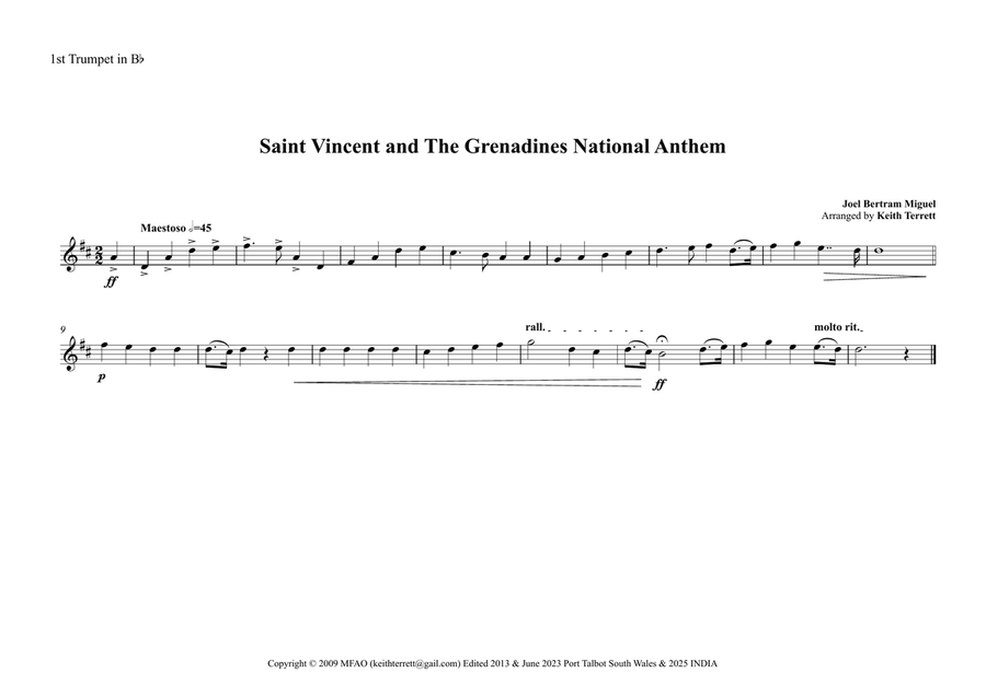 Saint Vincent and The Grenadines National Anthem for Brass Quintet Brass Quintet scores gallery preview page 5