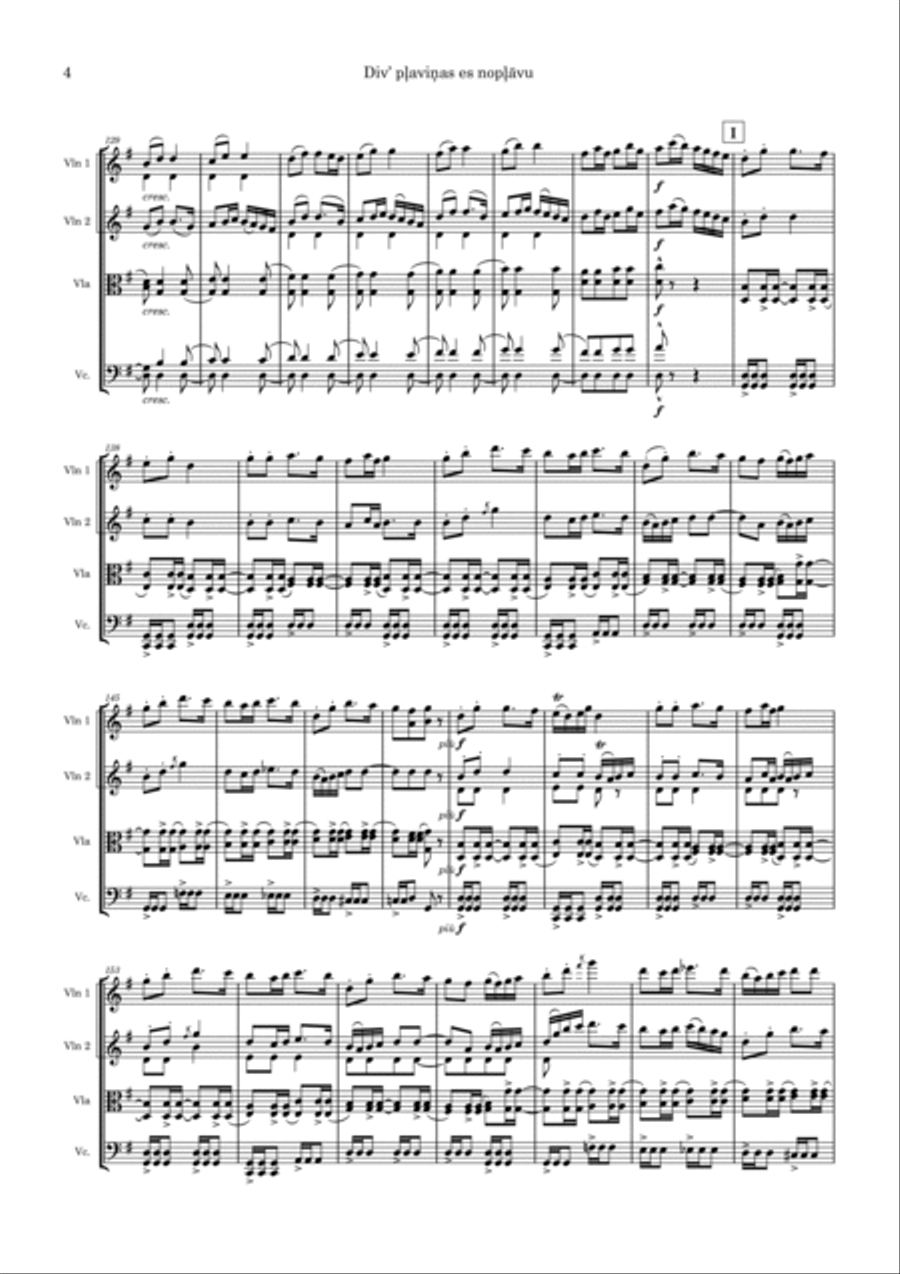 Div' pļaviņas es nopļāvu String Quartet scores gallery preview page 4