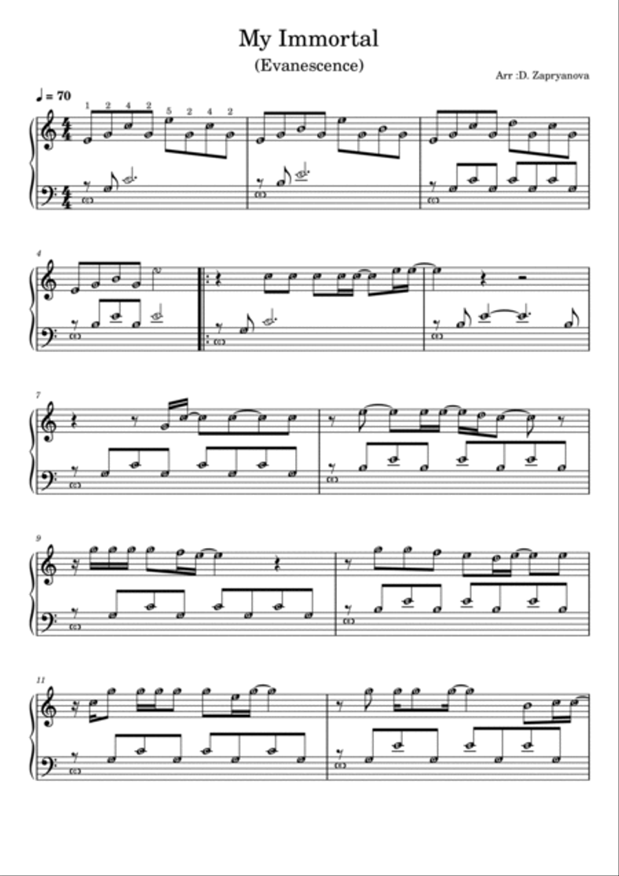 My Immortal My Immortal Easy Piano scores gallery preview page 1