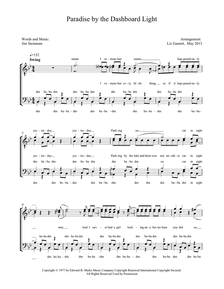Paradise By The Dashboard Light TTBB scores gallery preview page 1