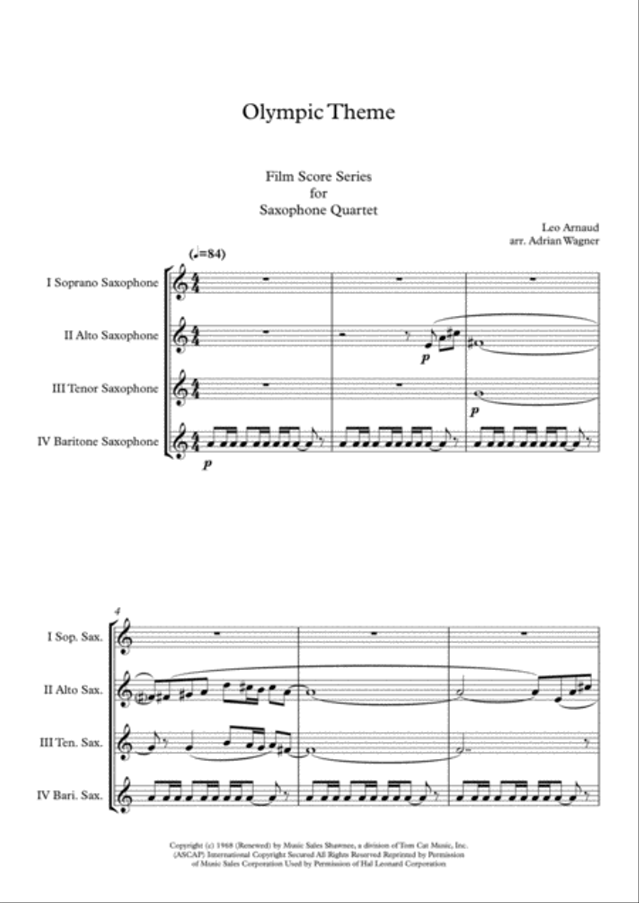 Bugler's Dream (Olympic Fanfare) Saxophone Quartet scores gallery preview page 3
