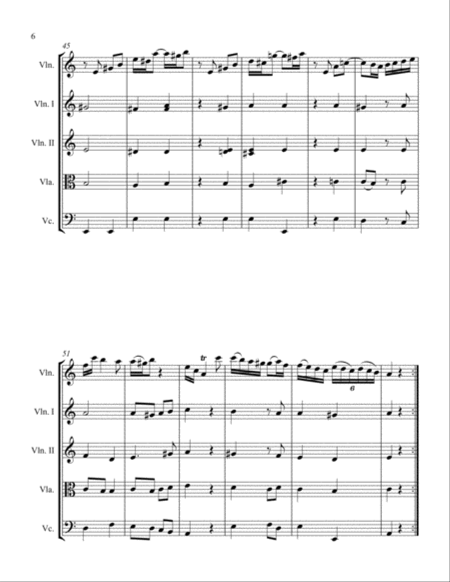 Sonata in A Minor for Violin and String Quartet III. Vivace String Quartet scores gallery preview page 6