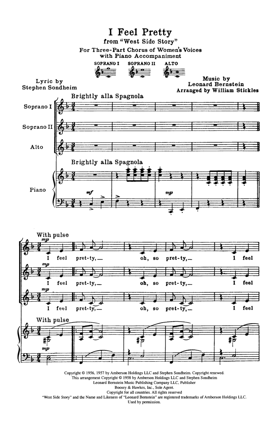 I Feel Pretty (from West Side Story) (arr. William Stickles) SSA scores gallery preview page 1