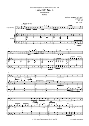 3rd Movement, Rondo, from Mozart's Horn Concerto no.4 0 - Cello and Piano