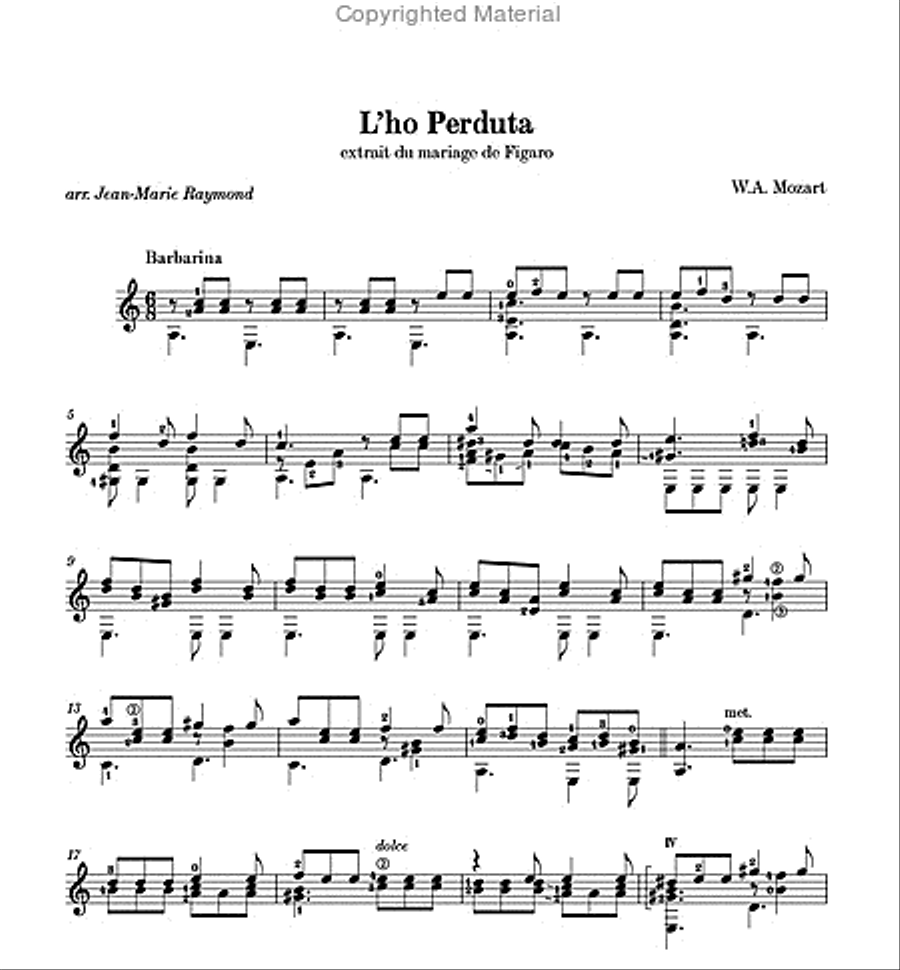 L’ho Perduta / Voi Che Sapete Classical Guitar scores gallery preview page 2