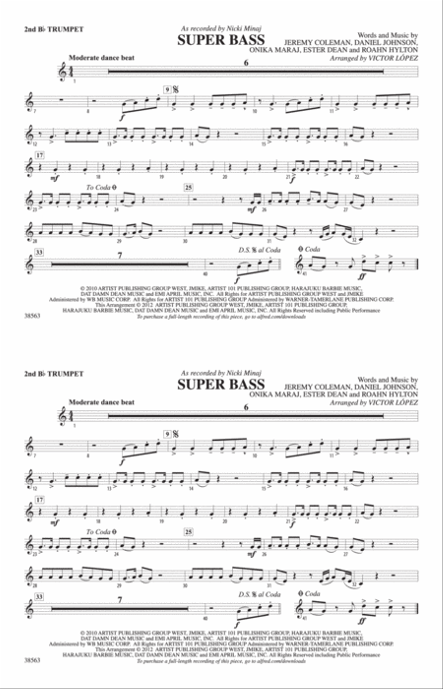 Super Bass: 2nd B-flat Trumpet Marching Band scores gallery preview page 1