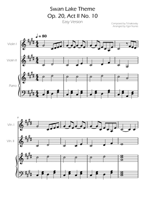 Swan Lake (theme) - Tchaikovsky - Violin Duet w/ Piano Accompaniment