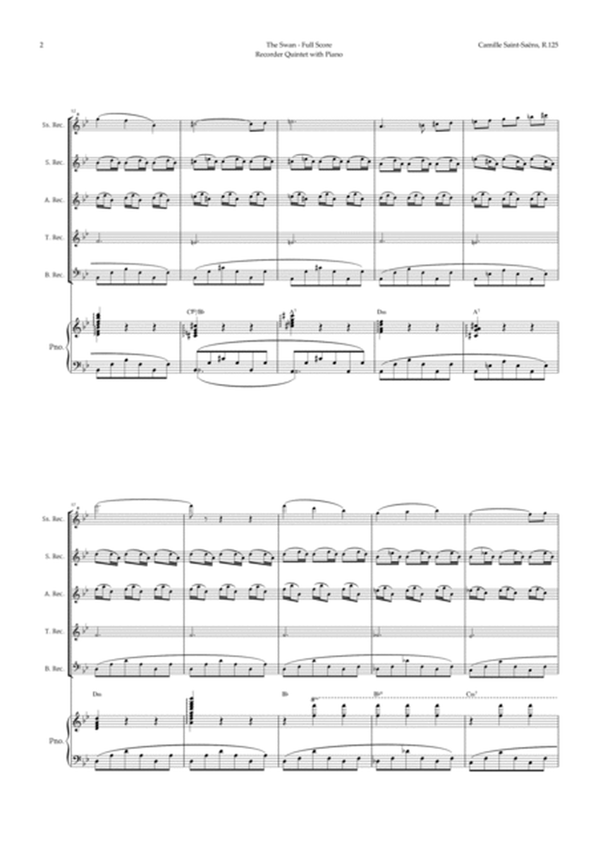 The Swan by Saint-Saëns for Recorder Quintet and Piano with Chords image number null