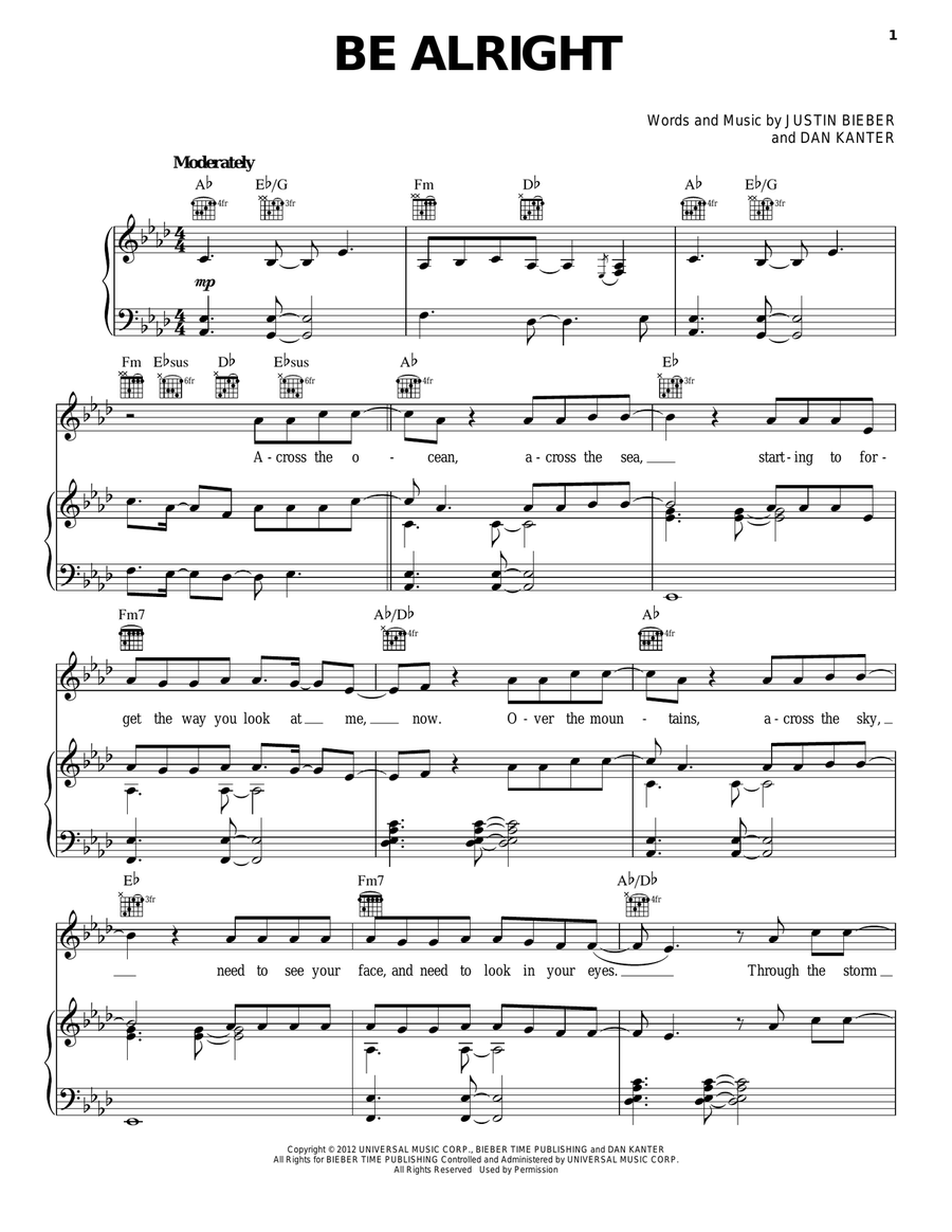 Be Alright Piano, Vocal, Guitar scores gallery preview page 1