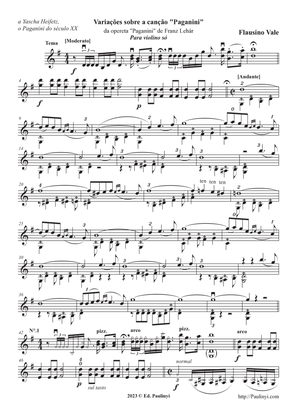 Variations upon Paganini Song (from Lehar's opereta) for solo violin (brilliant piece), Ed. Paulinyi