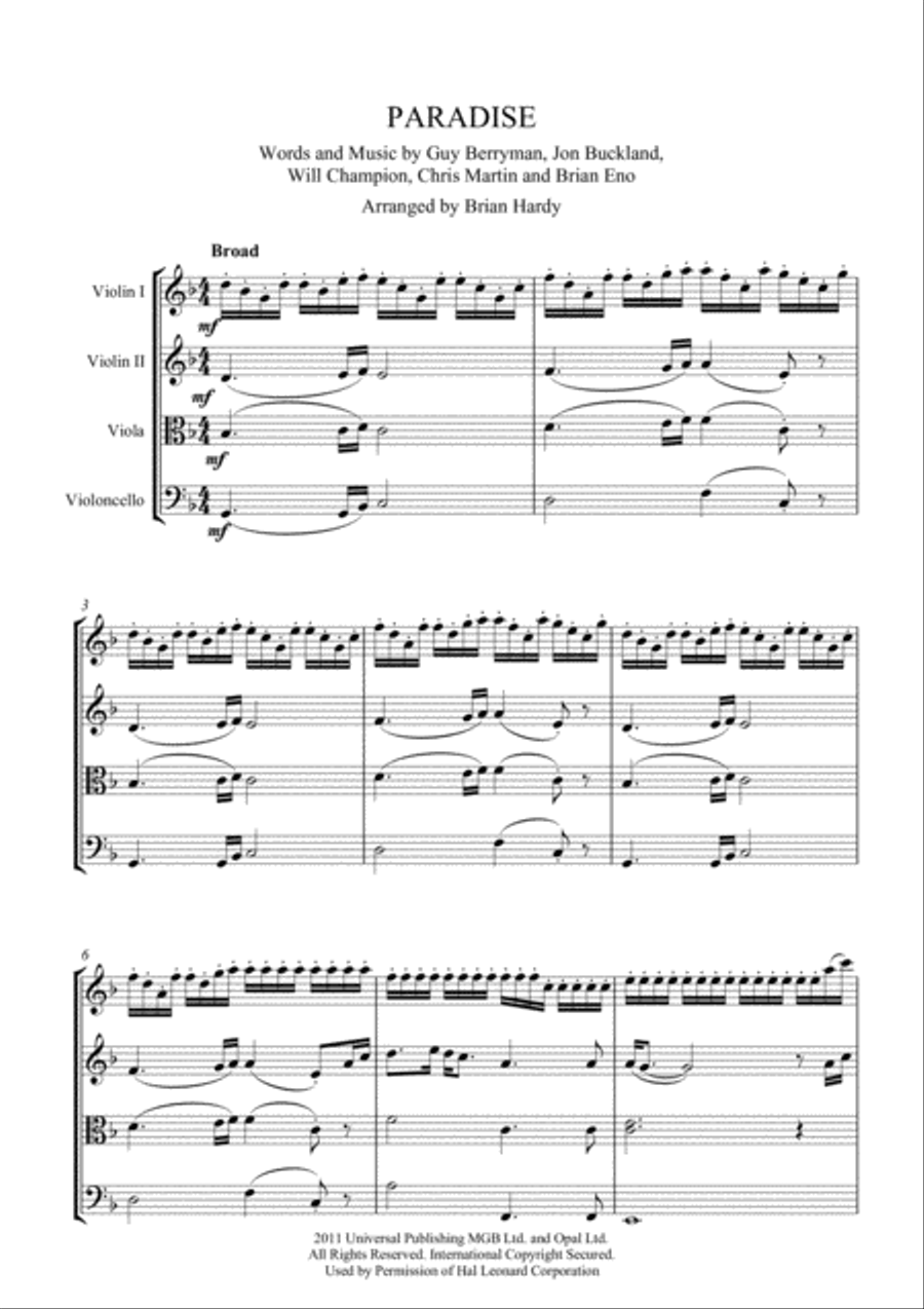 Paradise Paradise String Quartet scores gallery preview page 1