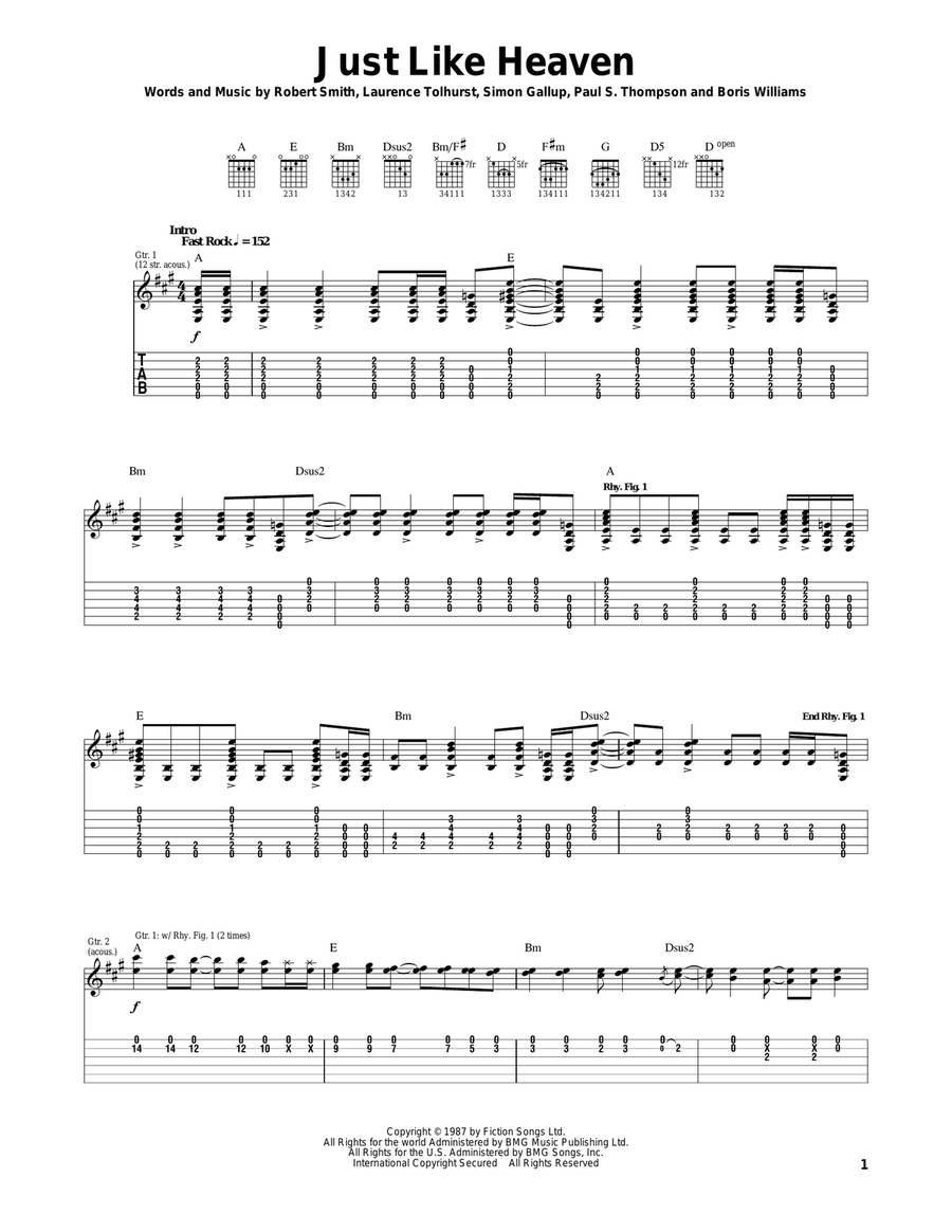 Just Like Heaven Acoustic Guitar scores gallery preview page 1