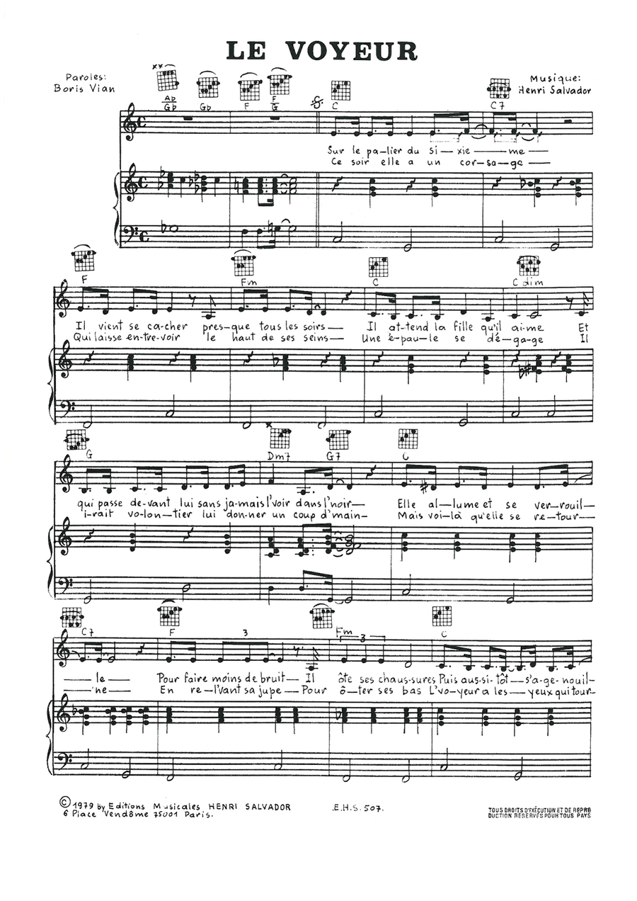 Le Voyeur Piano, Vocal scores gallery preview page 1