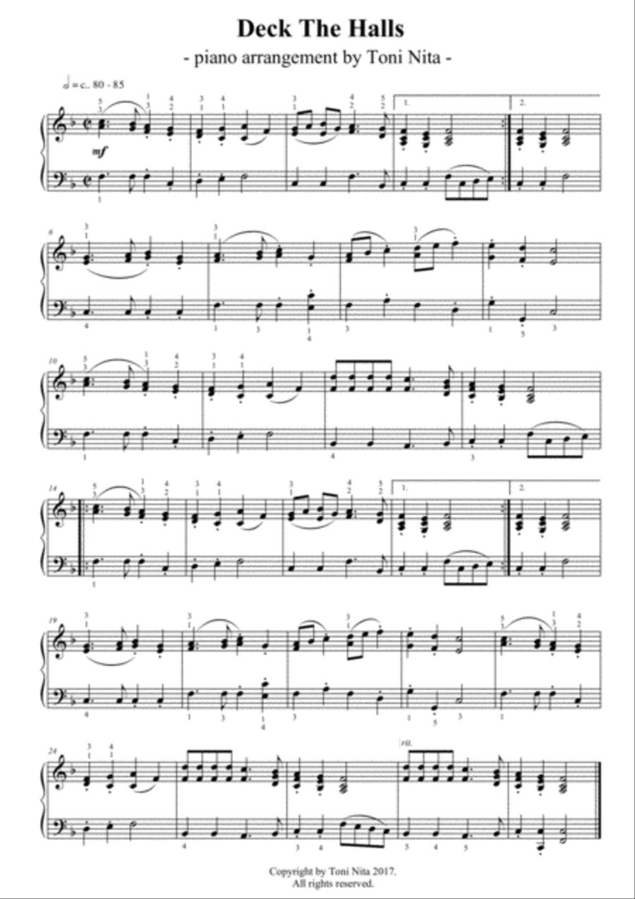 Deck The Halls (easy piano) Easy Piano scores gallery preview page 1