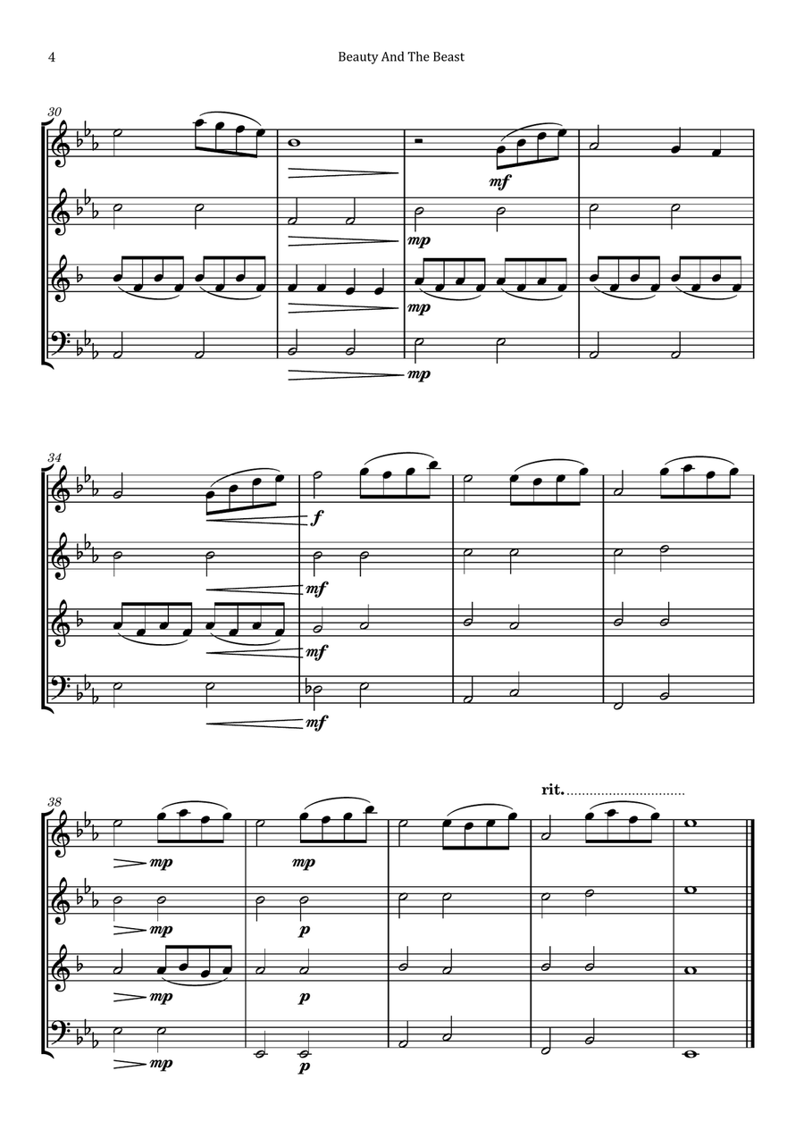 Beauty And The Beast Woodwind Quartet scores gallery preview page 4