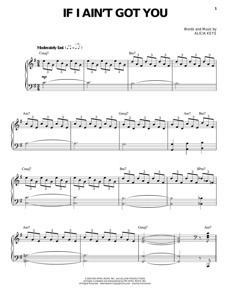 If I Ain't Got You Piano, Vocal scores gallery preview page 1