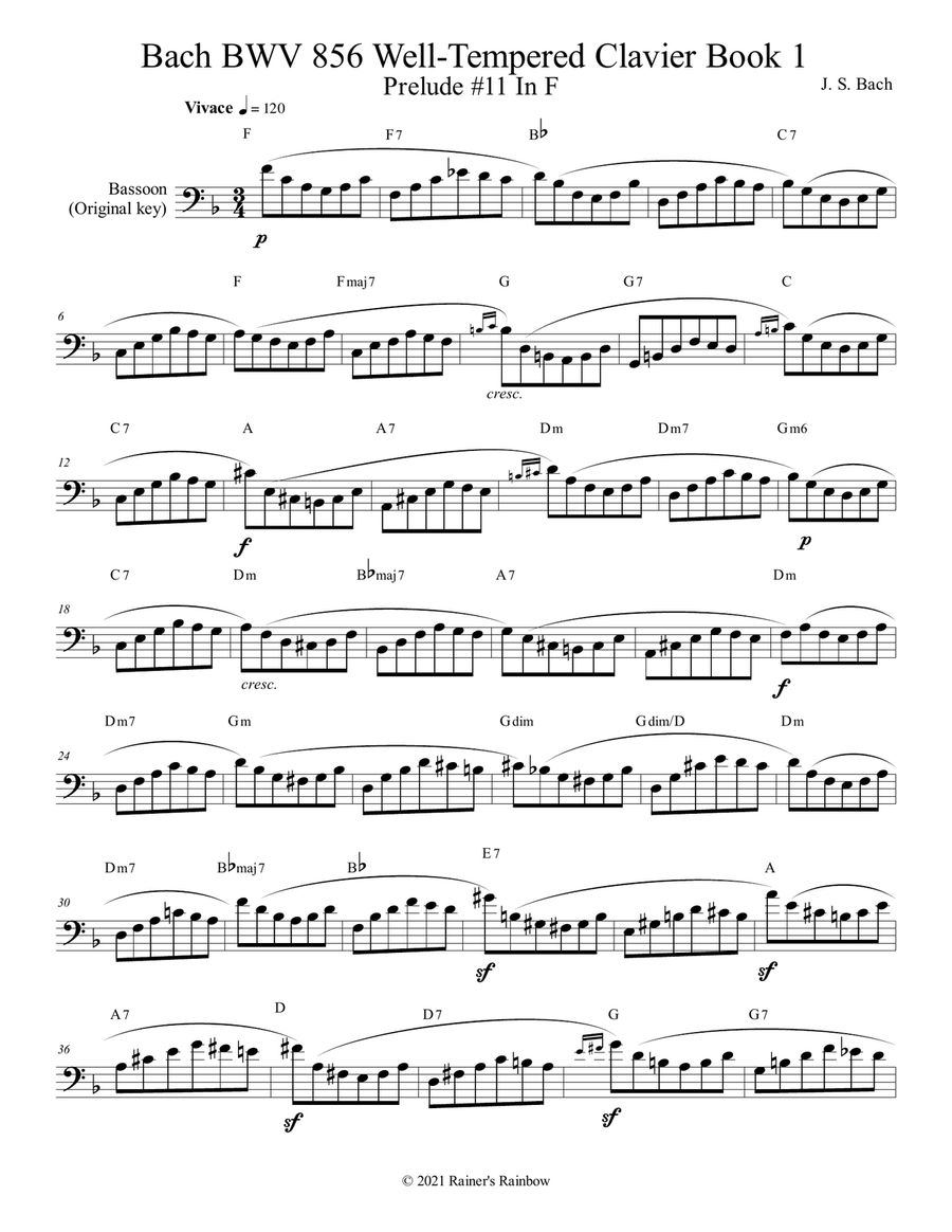 Bach BWV 856 Well-Tempered Clavier Book 1 Prelude 11 In F Bassoon Study