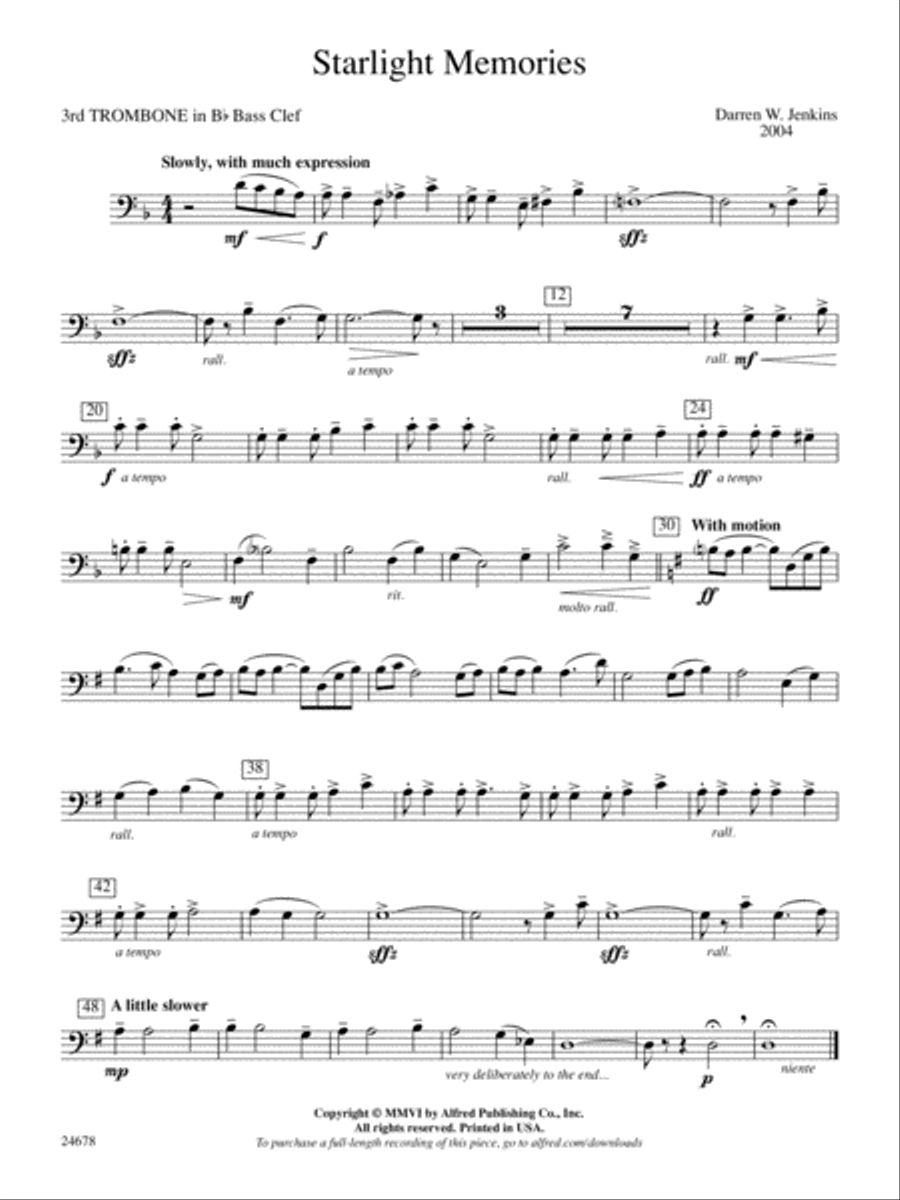 Starlight Memories: (World Part) 3rd B-flat Trombone B.C. Concert Band scores gallery preview page 1