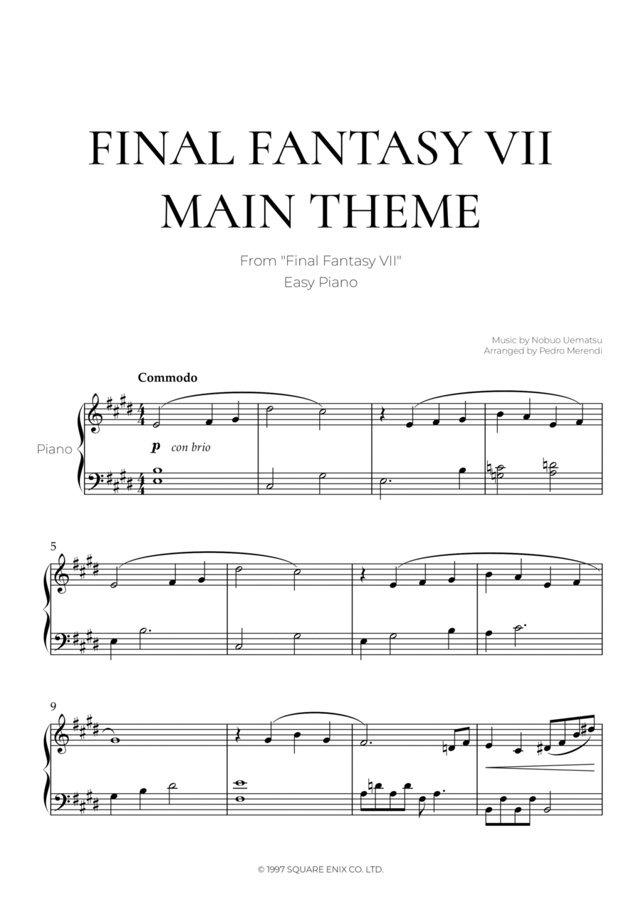 Main Theme (final Fantasy Vii) Easy Piano scores gallery preview page 1