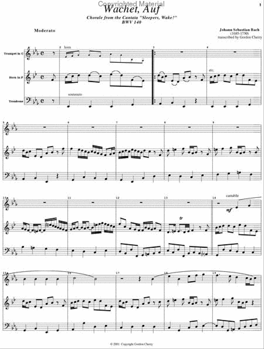 Sleepers Awake (Wachet Auf) for Brass Trio Brass Trio scores gallery preview page 2