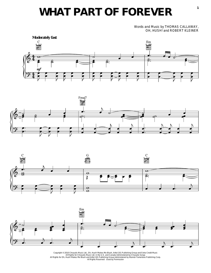 What Part Of Forever Piano, Vocal, Guitar scores gallery preview page 1