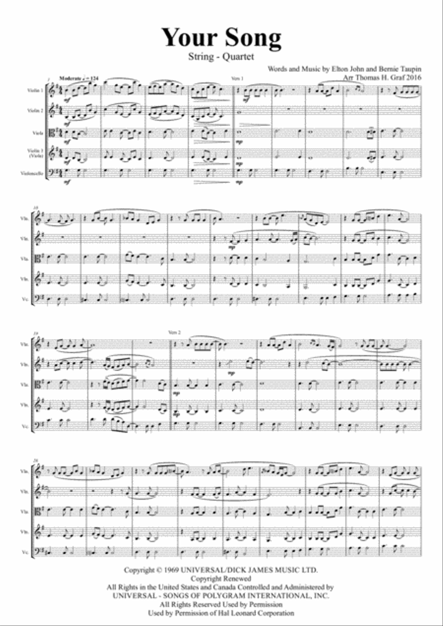 Your Song String Quartet scores gallery preview page 2