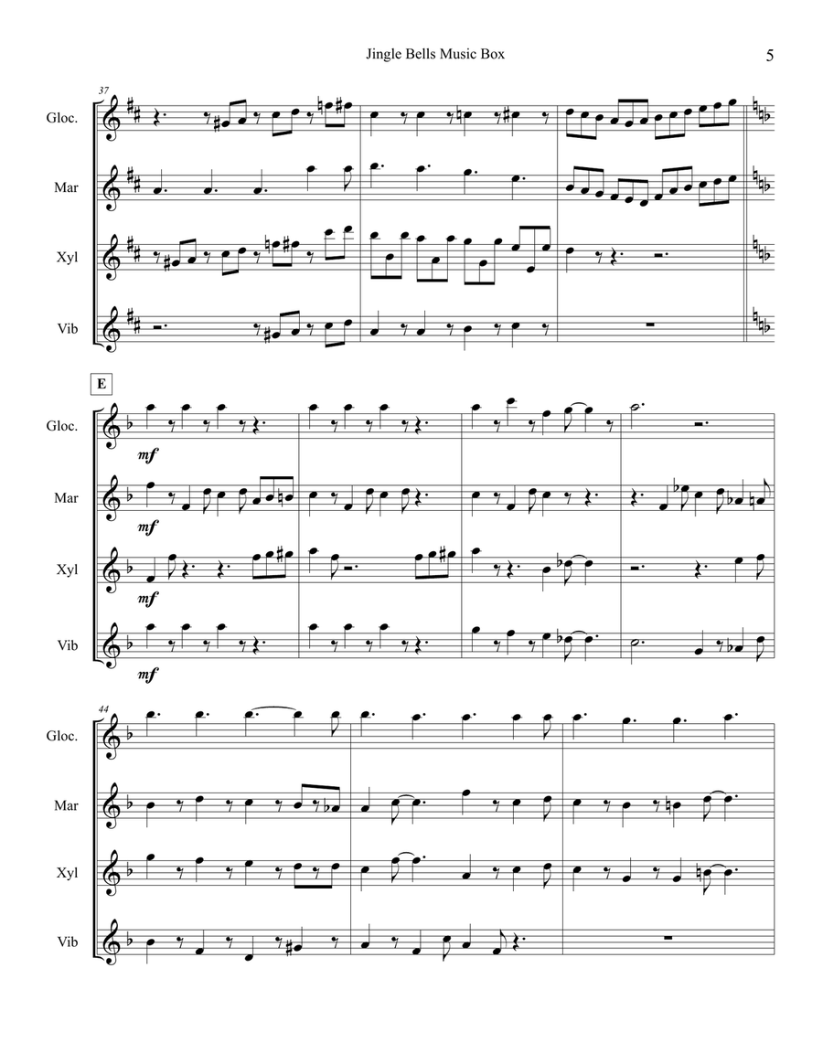 Jingle Bells Music Box (Percussion Ensemble) Percussion Ensemble scores gallery preview page 5