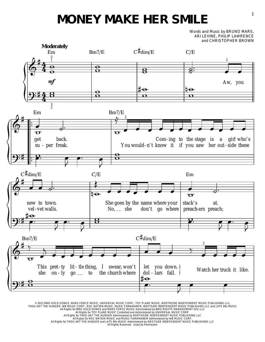 Money Make Her Smile Easy Piano scores gallery preview page 1