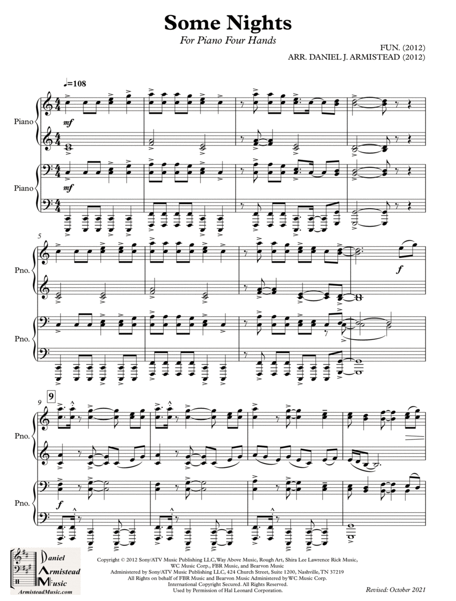 Some Nights 1 Piano, 4-Hands scores gallery preview page 1