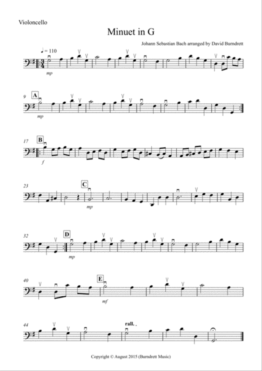 Minuet in G by Bach for Mixed Level String Orchestra String Orchestra scores gallery preview page 6
