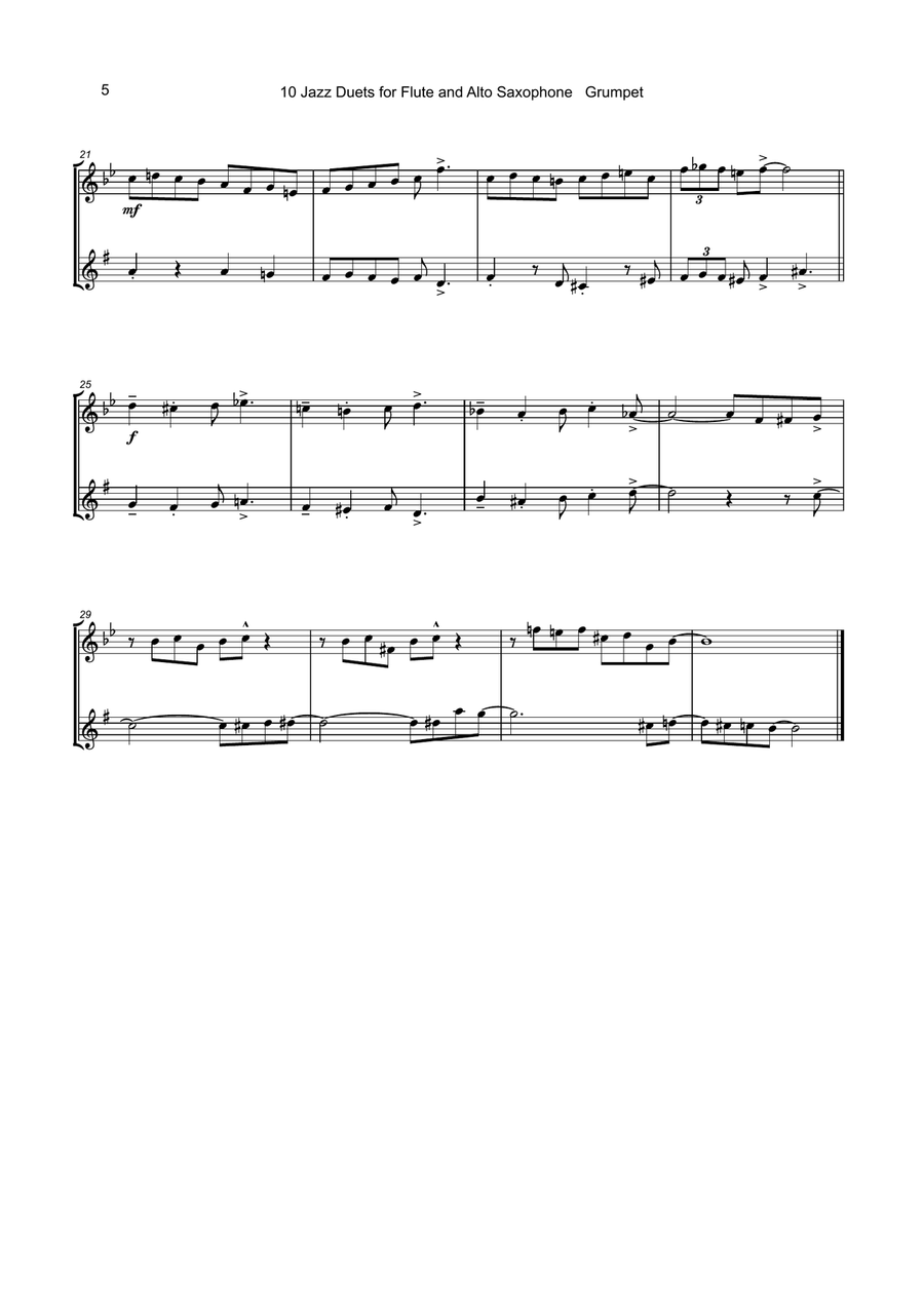 10 Jazz Duets for Flute and Alto Saxophone Woodwind Duet scores gallery preview page 6